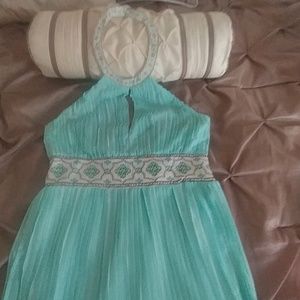 Aqua halter top dress mid length